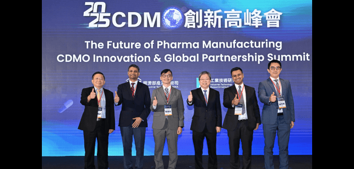 右起保瑞藥業股份有限公司盛保熙董事長、APC Science 執行長 Amrit Chaudhuri、工業技術研究院莊曜宇副總、經濟部產業技術司戴建丞簡任技正、Flagship Pioneering 共同合夥人暨 Tessera Therapeutics 營運長 Hari Pujar 與台康生技劉理成董事長。（來源：工研院）