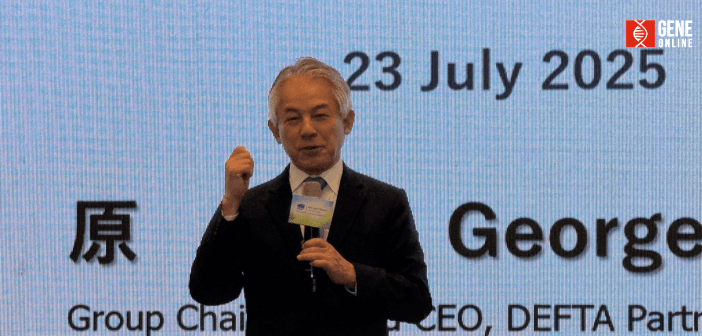 原丈人(George Hara)在「2025 年亞洲生技大會(BIO Asia-Taiwan 2025)」進行主題演講(攝影:基因線上)