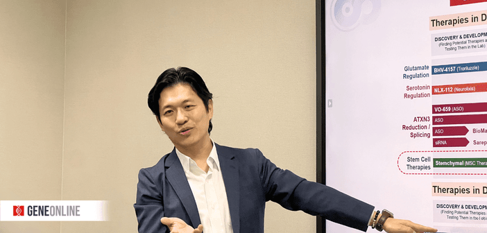 仲恩生醫總經理柯景懷表示，旗下異體幹細胞產品 Stemchymal® 用於脊髓小腦性共濟失調（SCA）之臺日二期臨床試驗均已完成。（攝影：鐘煌翔）